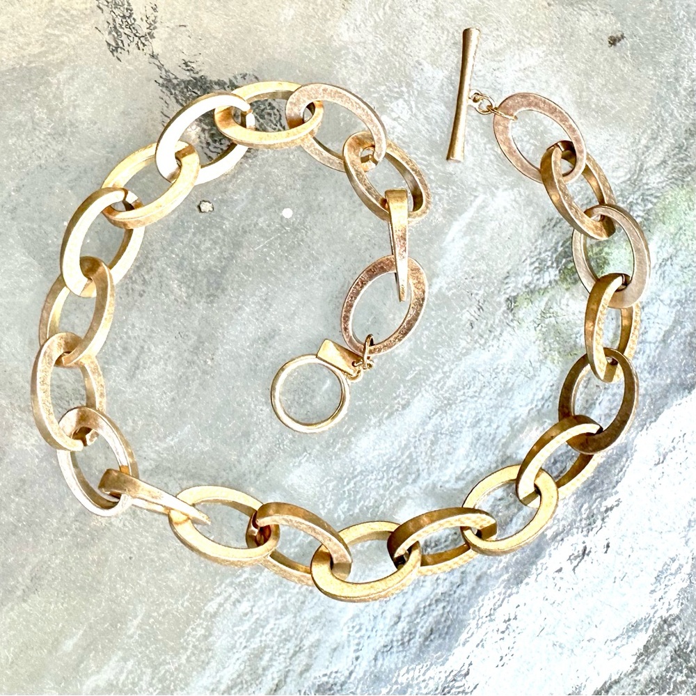 Vintage Steve Madden Gold Tone Oval Link Toggle Clasp Necklace